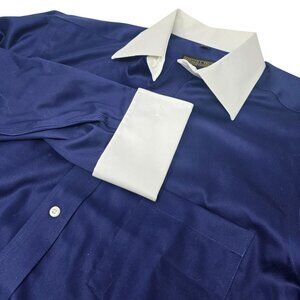 Donald J Trump‎ Button Up Dress Shirt 16.5 French Cuff Blue White Long Sleeve